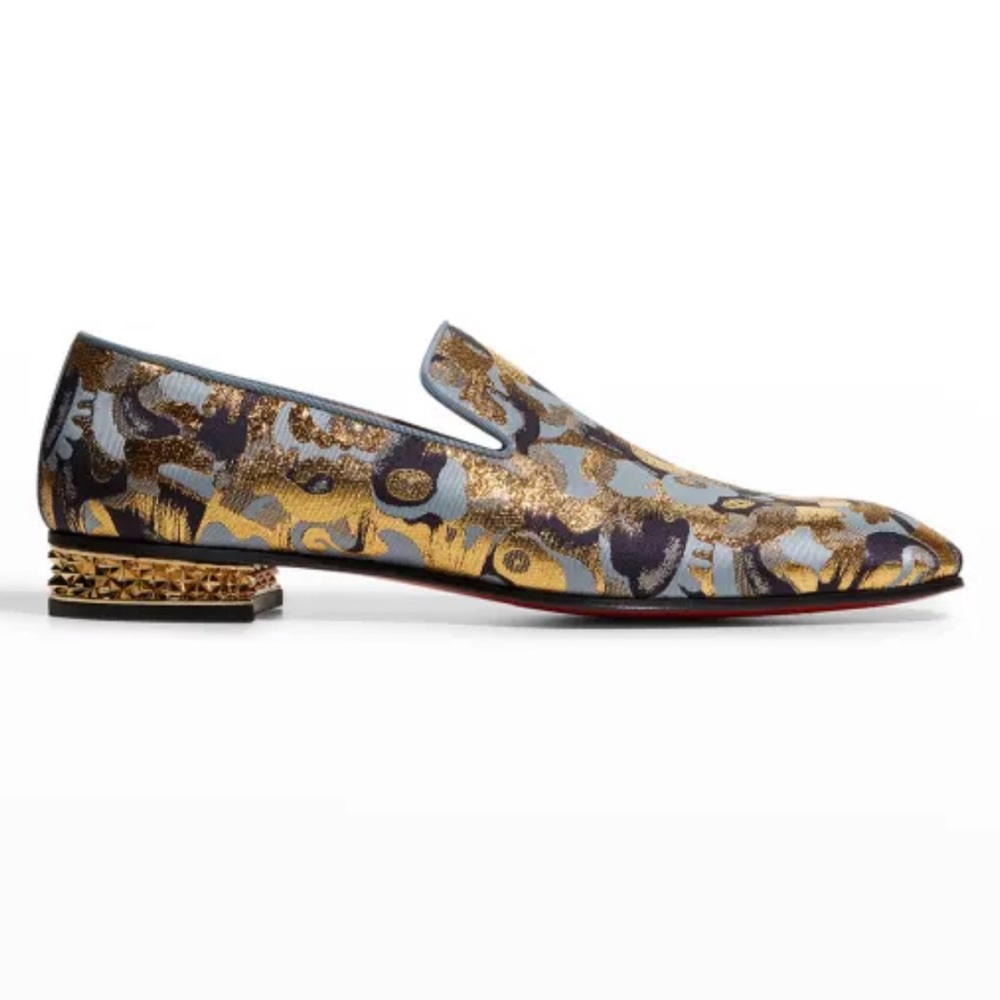 Christian Louboutin Dandy Chick Studded-Heel Jacquard Loafer Sz 41